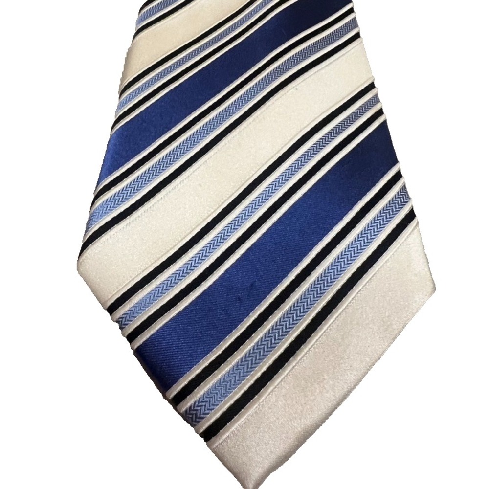 Countess Mara Repp Tie Necktie Silk Handmade White Blue‎ Stripe Workwear